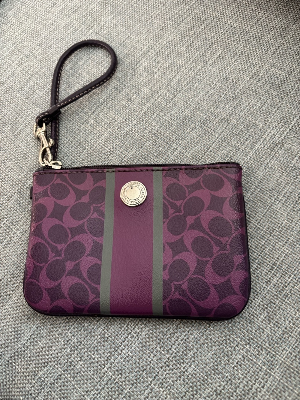 Coach Purple Signature Stripe Wristlet